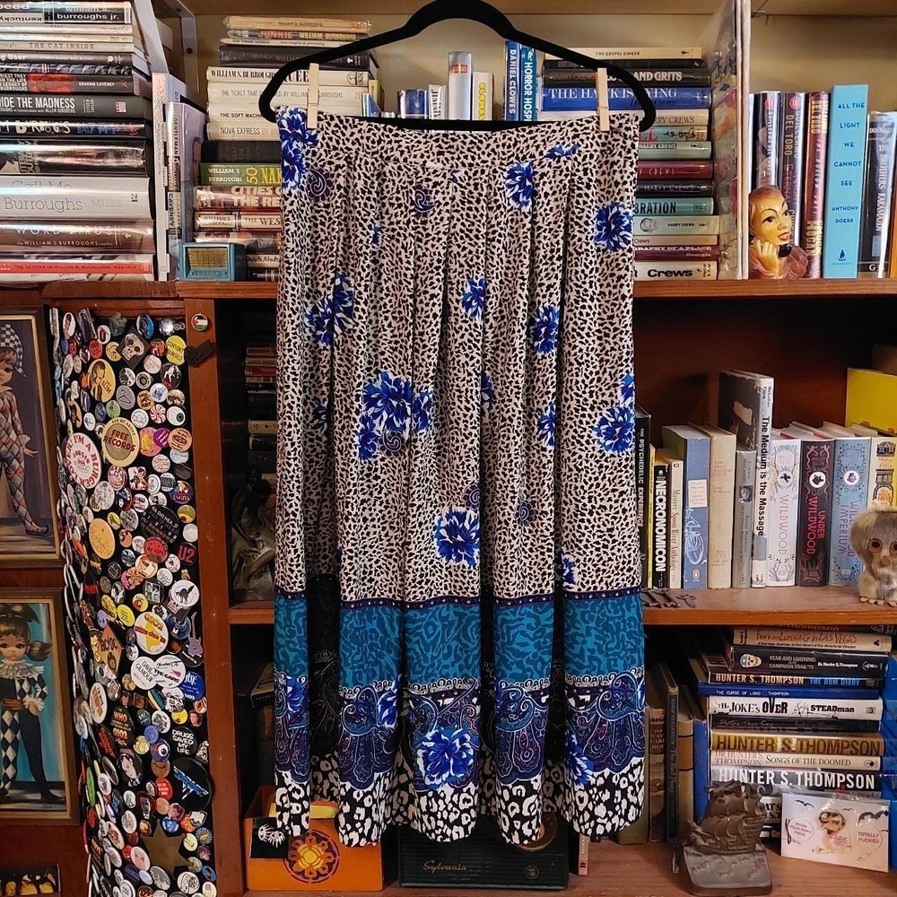 Vintage Worthington Floral Leopard Maxi Skirt 90s Boho Paisley Made in USA 16